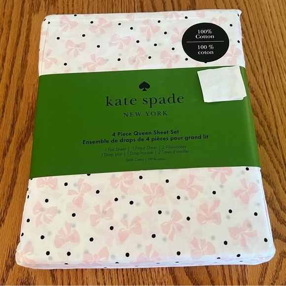 NWT Kate Spade Bows & Dots Queen Sheet Set